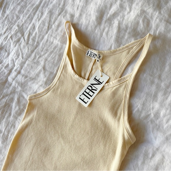 ETERNE Ribbed Cotton Tank Top Butter Yellow NWT NEW - Picture 3 of 7